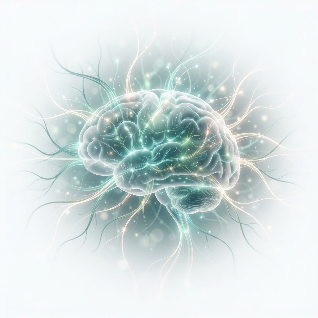 Scientific illustration of neural connections and brain activity patterns
